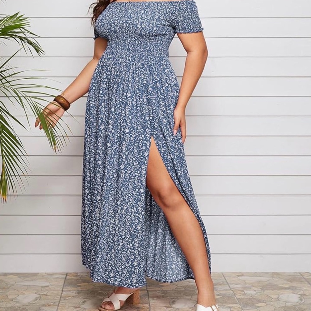 Floerns Women's Boho Floral Print Off Shoulder Split Long A Line Dress Size OXL - Picture 3 of 5